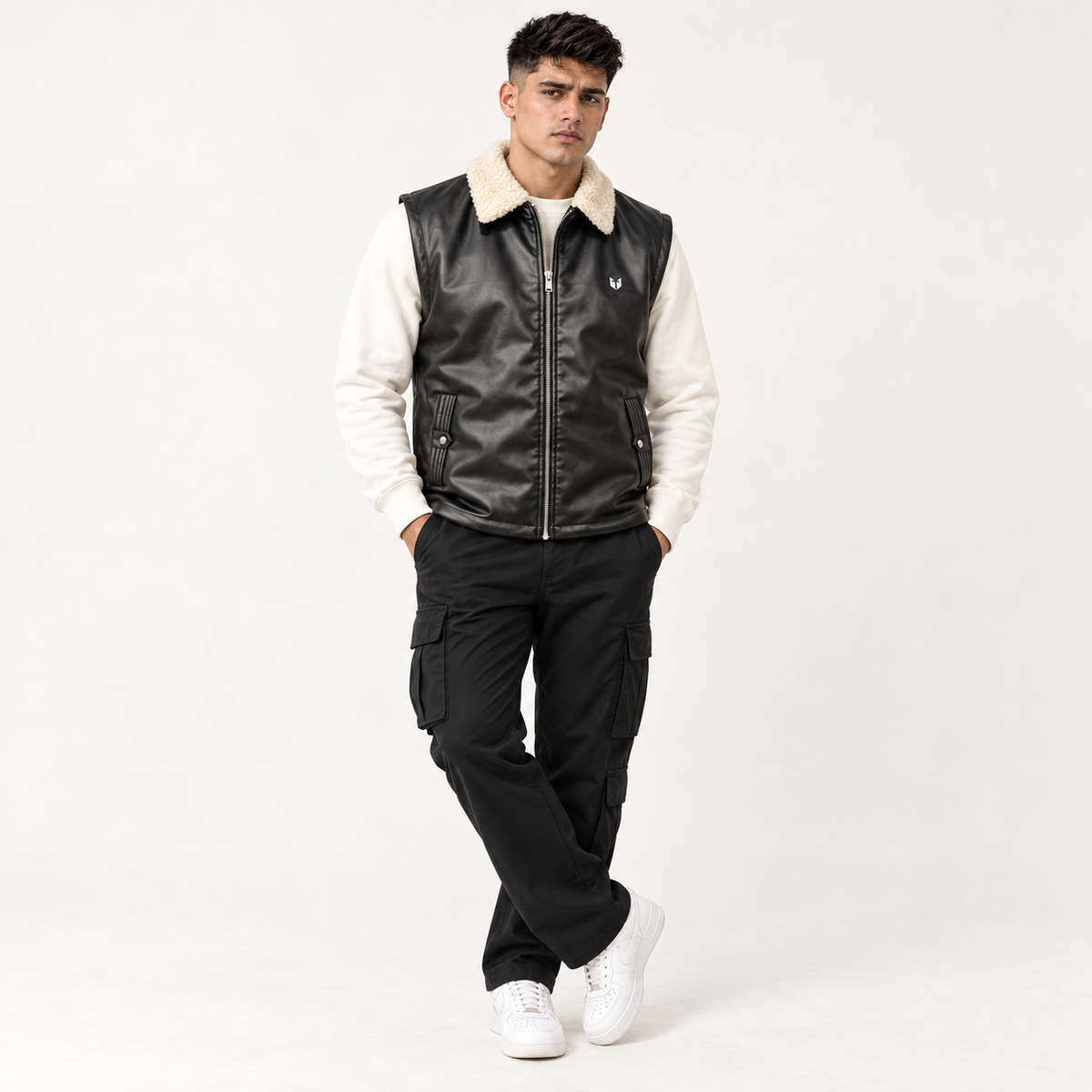 Black Leather Sleeveless Jacket