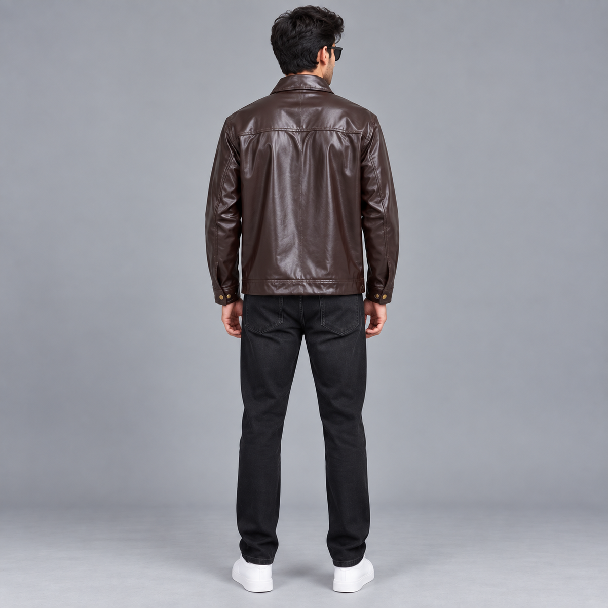 Brown Leather Jacket with Metallic Zip