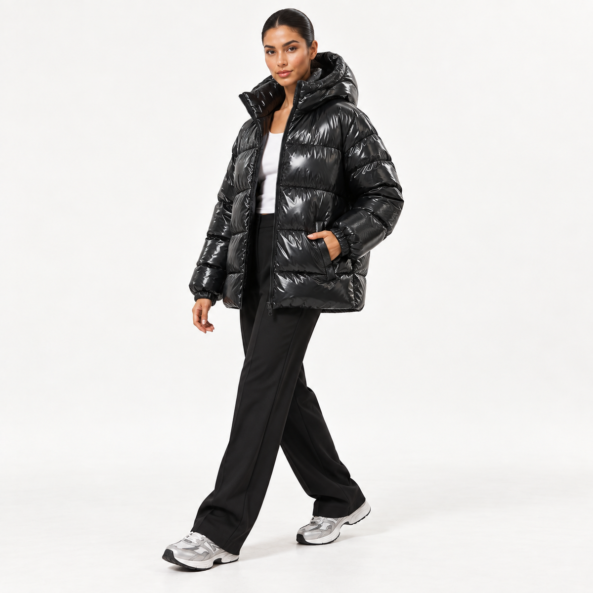 Black Shiny Full-Padded Jacket