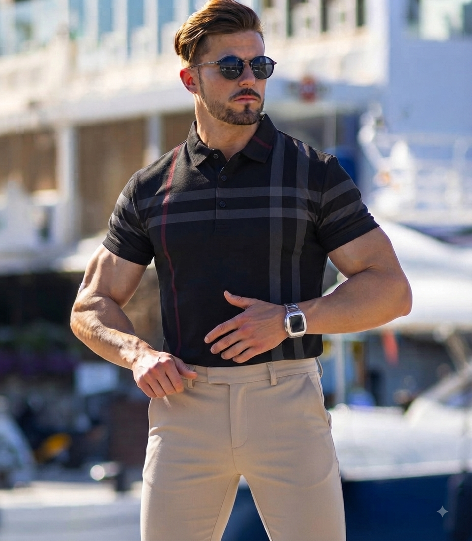 Oxford Spandex Polo - Black