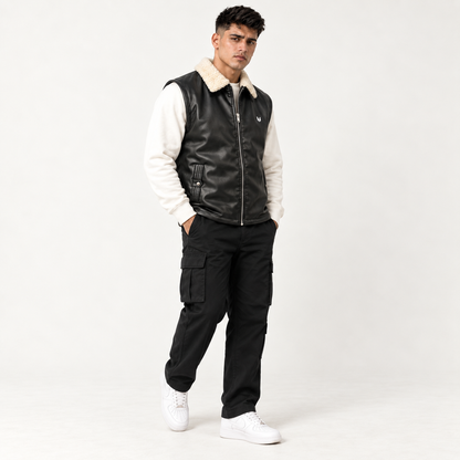 Black Leather Sleeveless Jacket
