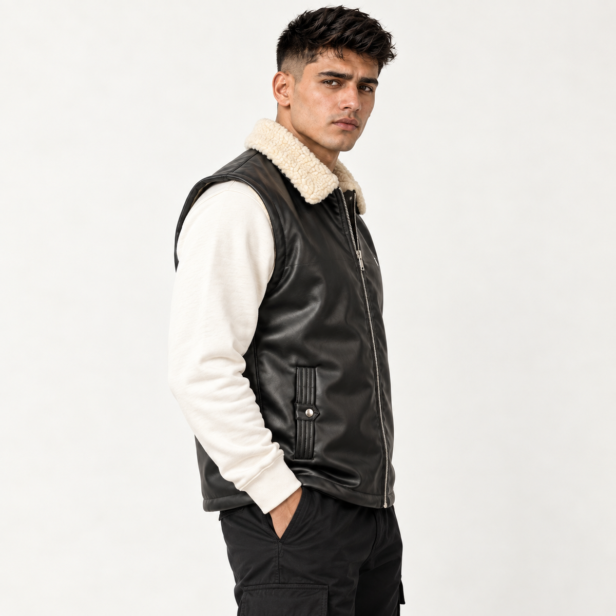 Black Leather Sleeveless Jacket
