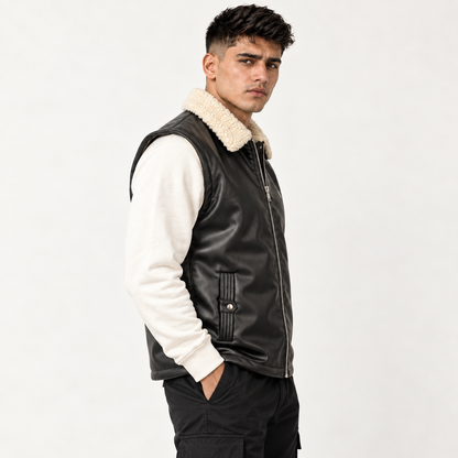 Black Leather Sleeveless Jacket