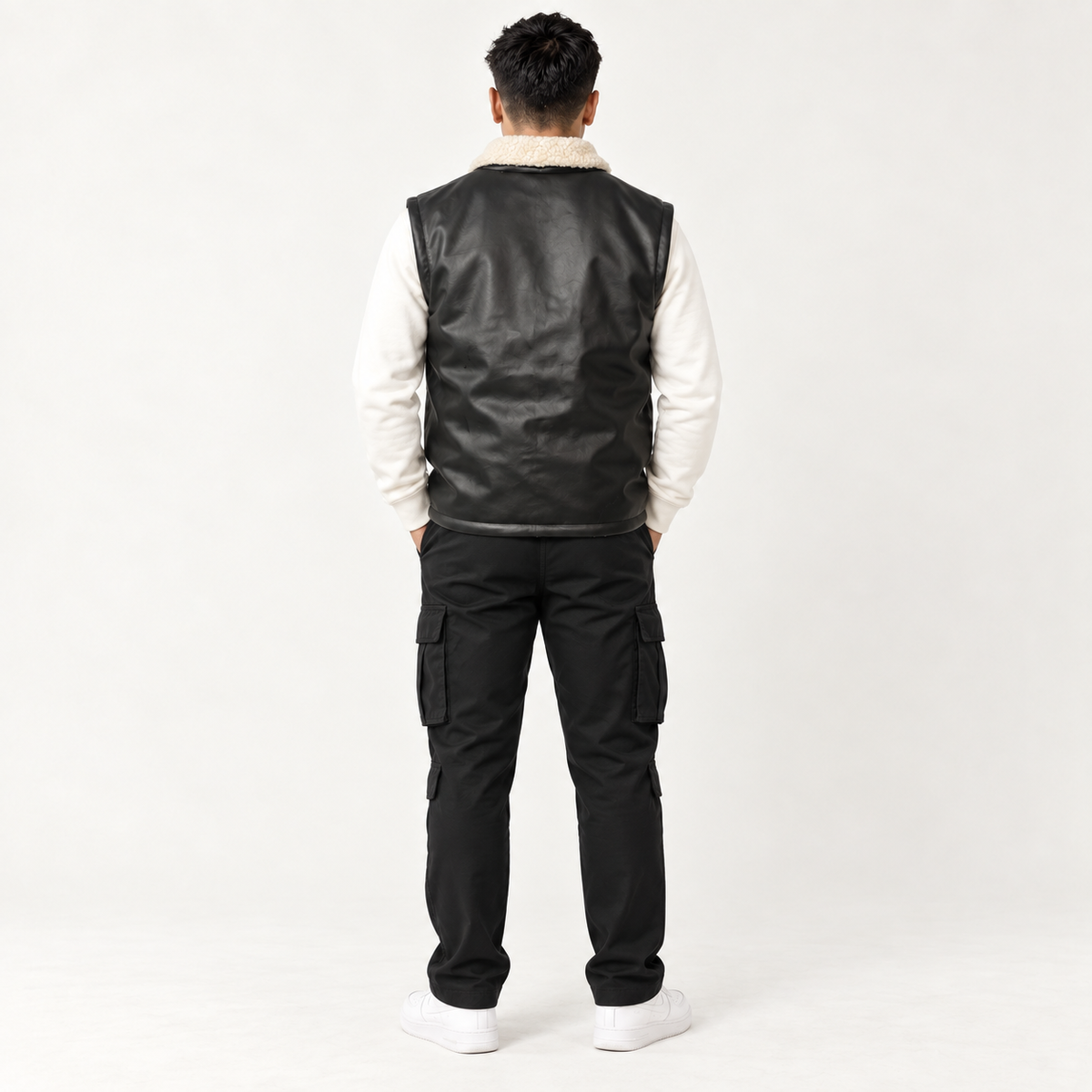 Black Leather Sleeveless Jacket