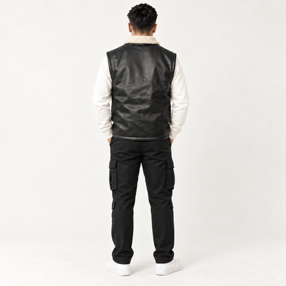 Black Leather Sleeveless Jacket