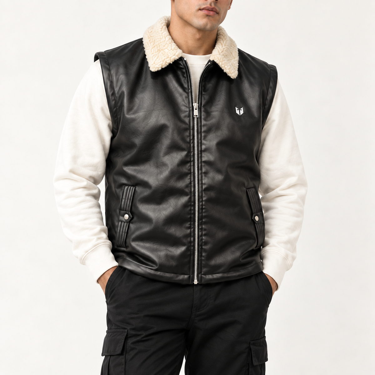 Black Leather Sleeveless Jacket