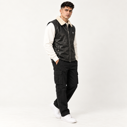 Black Leather Sleeveless Jacket