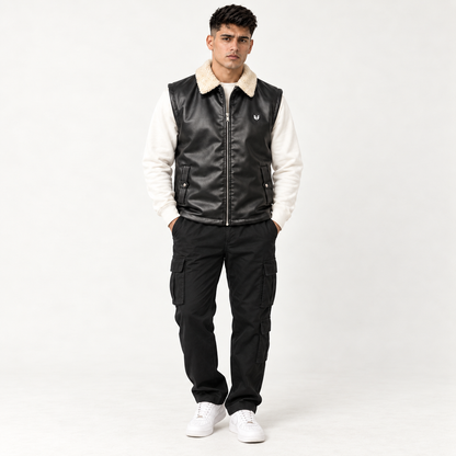 Black Leather Sleeveless Jacket