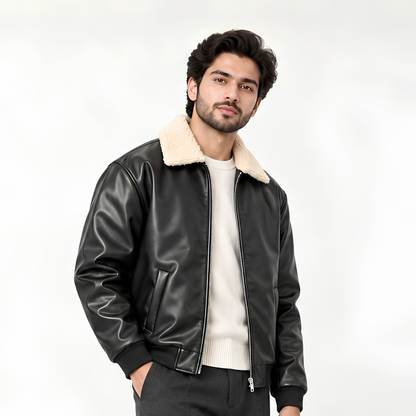 Leather Jacket with White Furr Collar