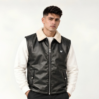 Black Leather Sleeveless Jacket