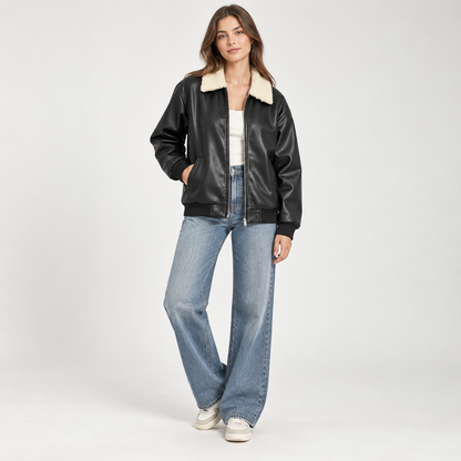 Leather Jacket with White Furr Collar
