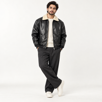 Leather Jacket with White Furr Collar