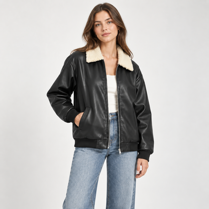 Leather Jacket with White Furr Collar
