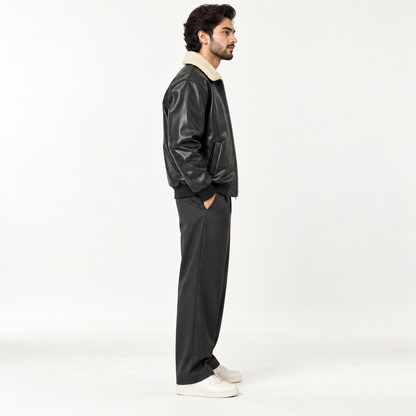 Leather Jacket with White Furr Collar