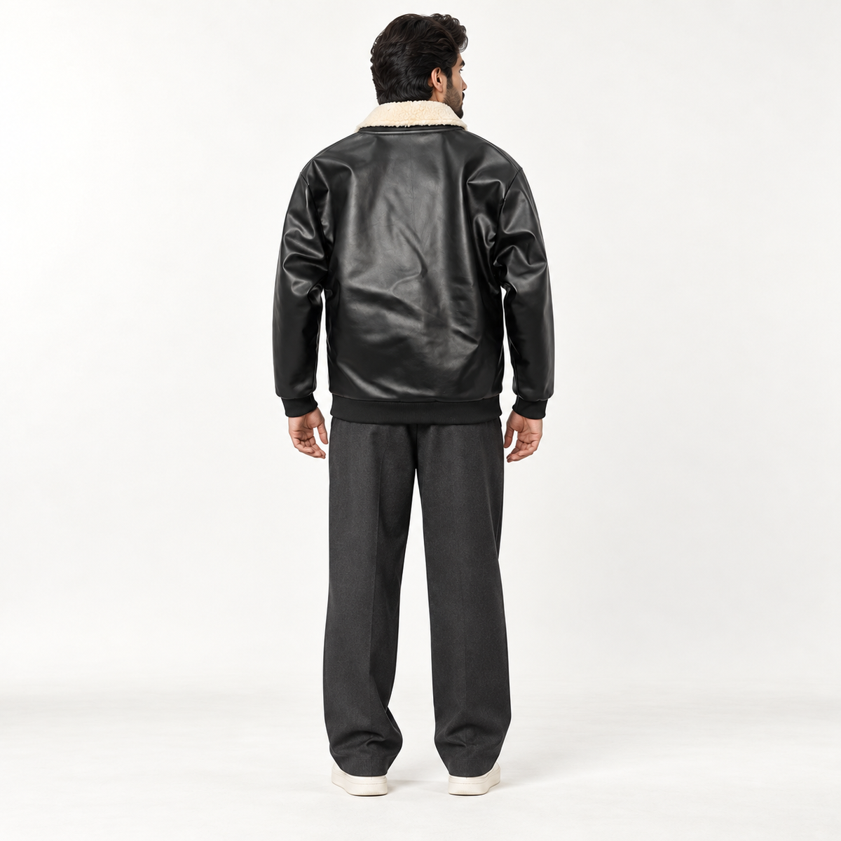 Leather Jacket with White Furr Collar
