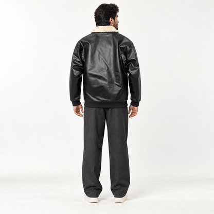 Leather Jacket with White Furr Collar