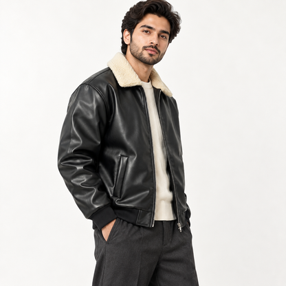 Leather Jacket with White Furr Collar