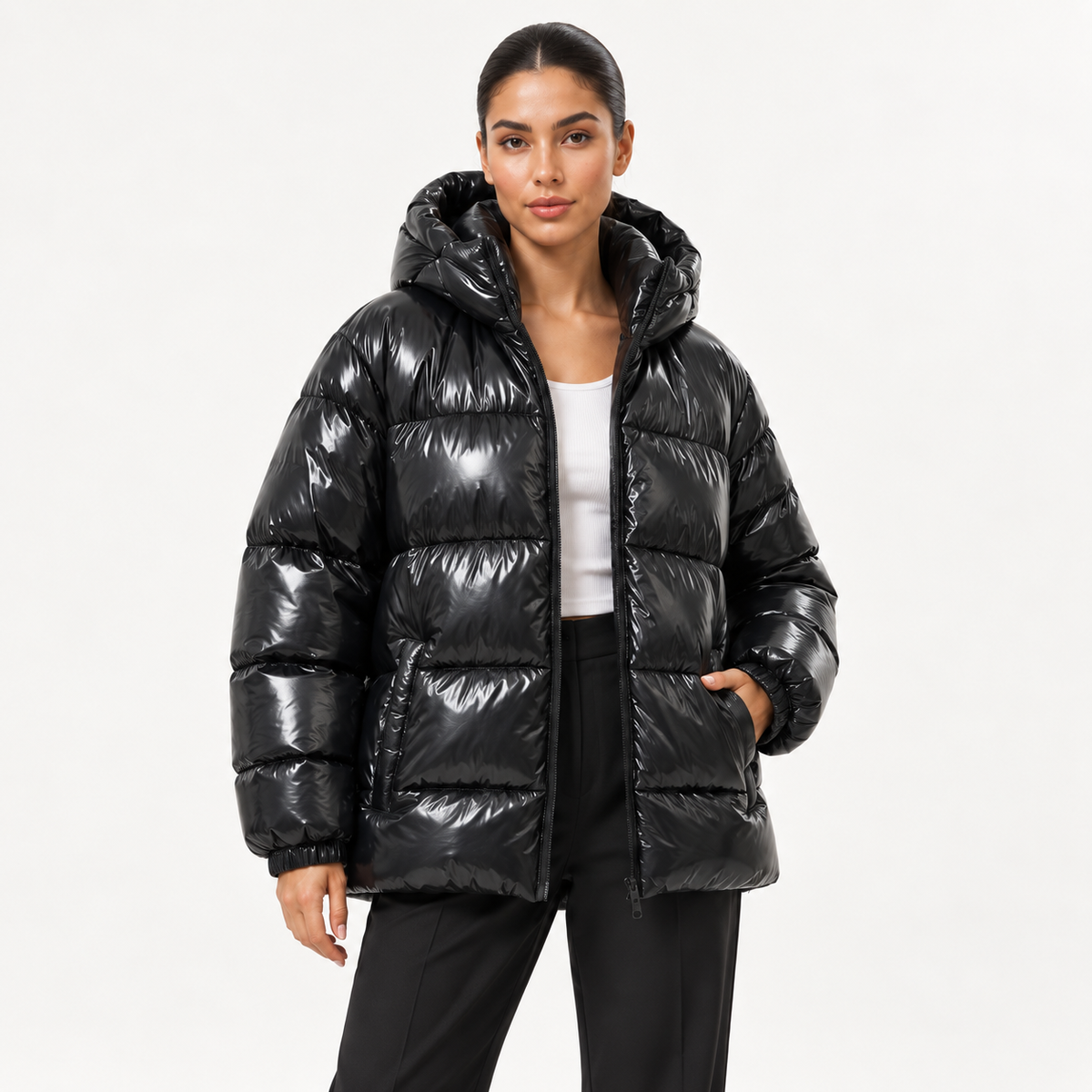 Black Shiny Full-Padded Jacket