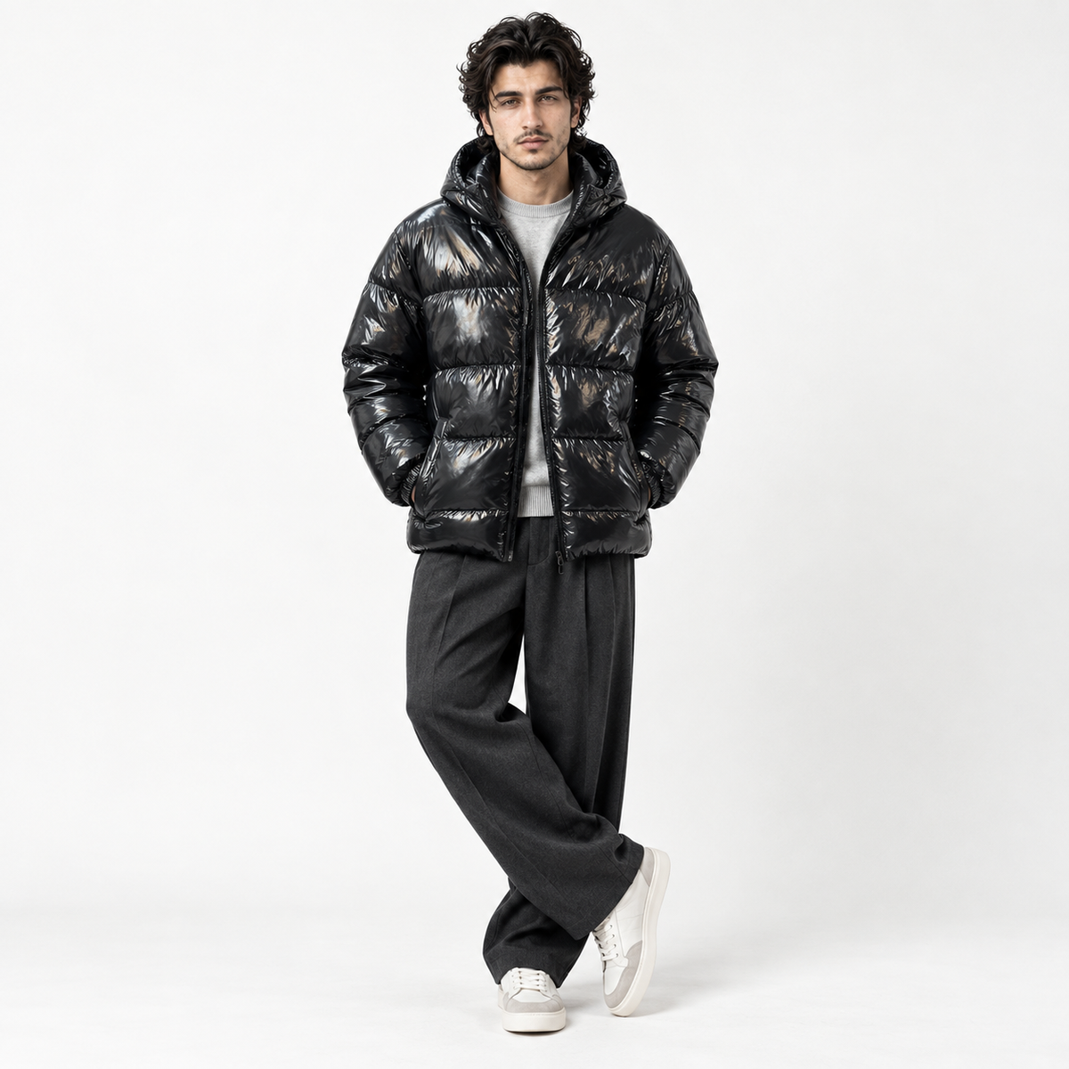 Black Shiny Full-Padded Jacket