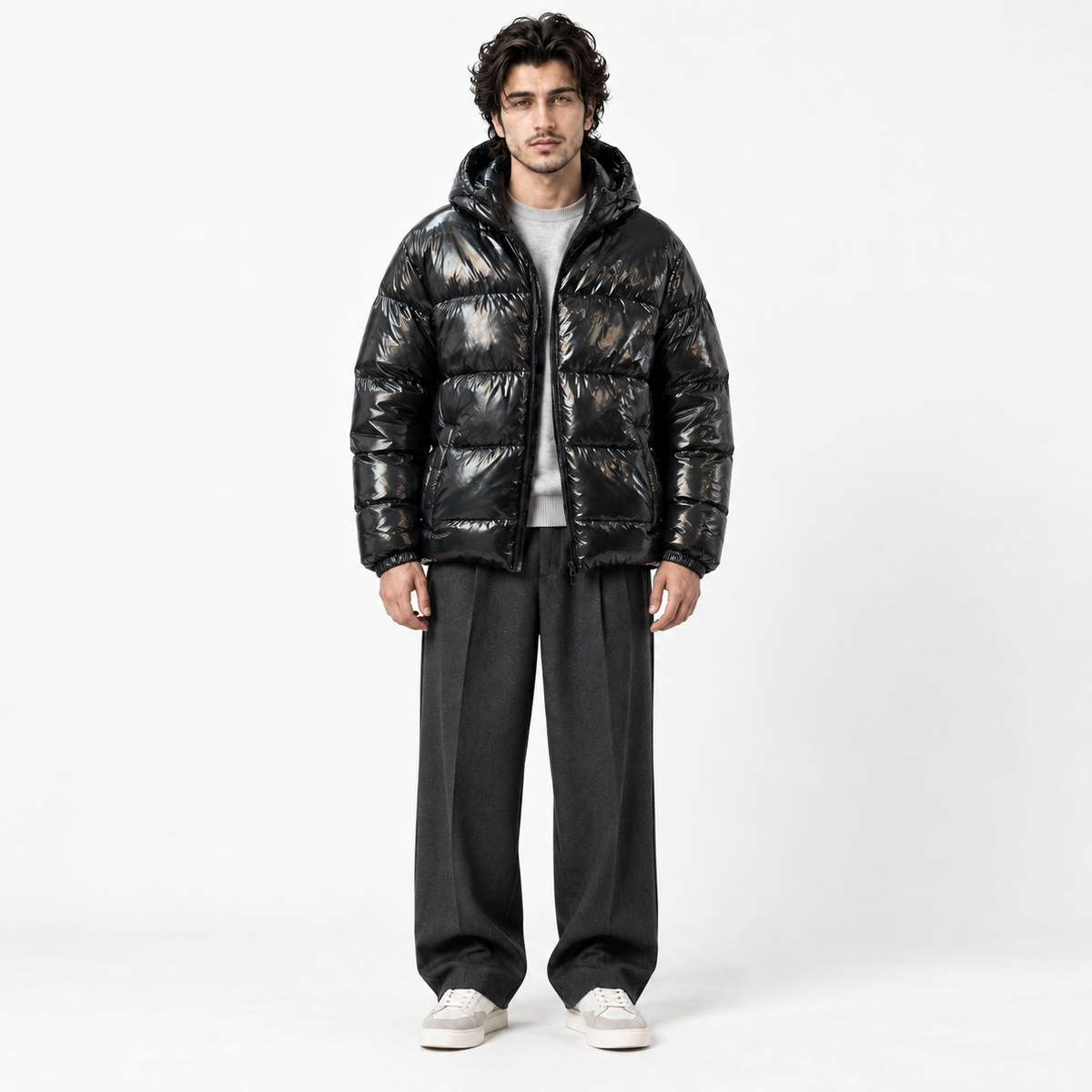 Black Shiny Full-Padded Jacket
