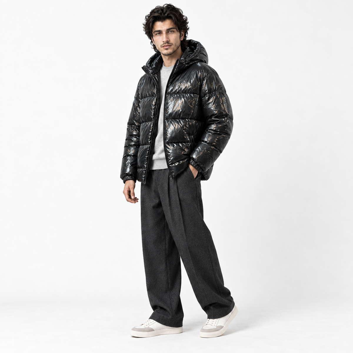 Black Shiny Full-Padded Jacket