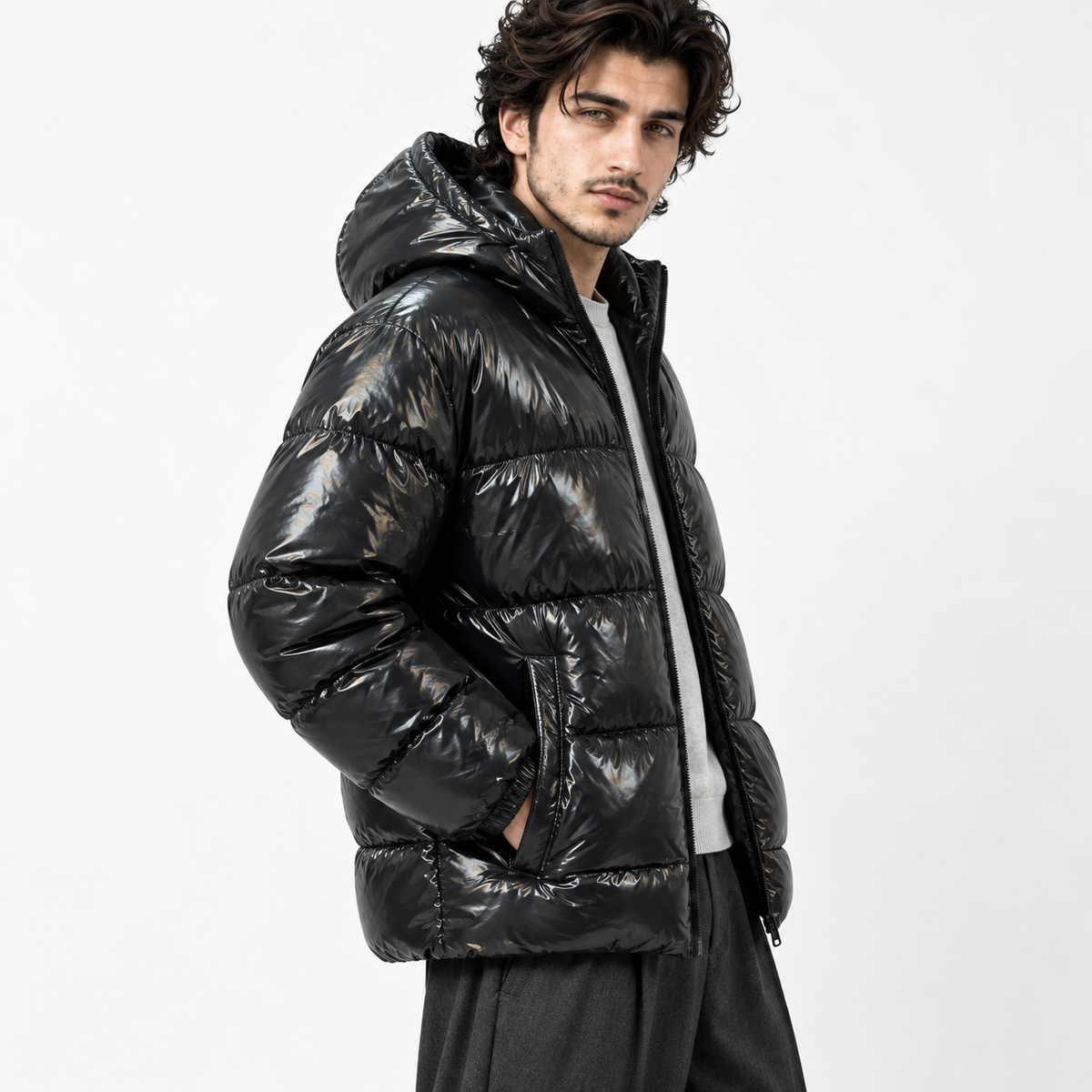Black Shiny Full-Padded Jacket
