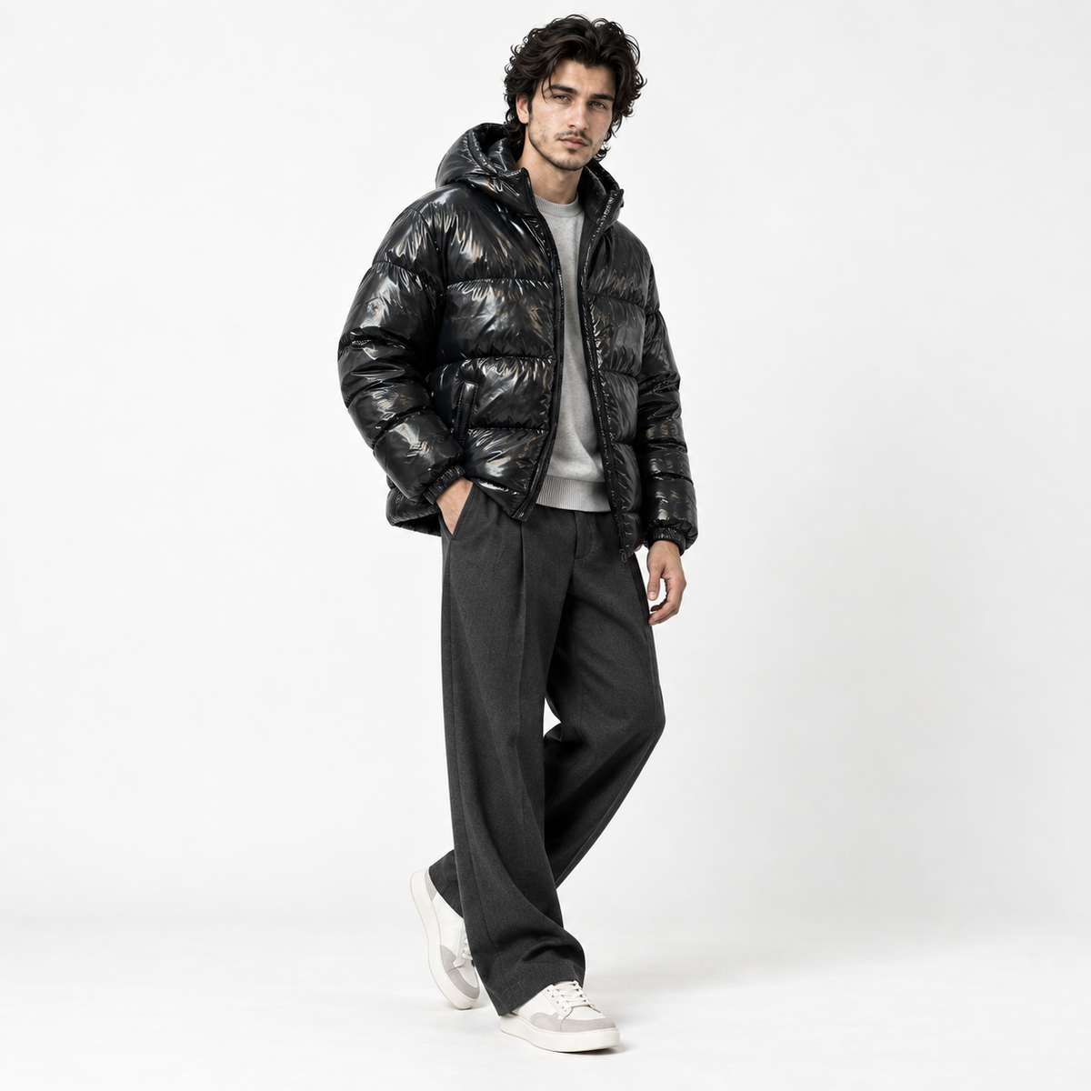 Black Shiny Full-Padded Jacket