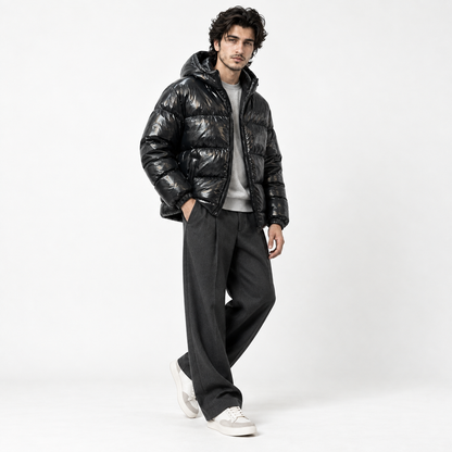 Black Shiny Full-Padded Jacket