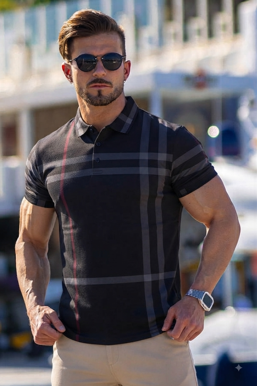 Oxford Spandex Polo - Black
