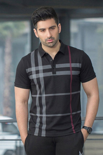 Oxford Spandex Polo - Black
