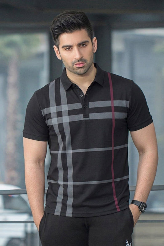 Oxford Spandex Polo - Black