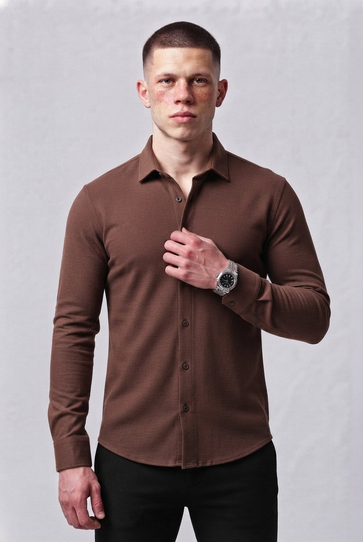 Prime Spandex Dress Shirt - Mocha Brown