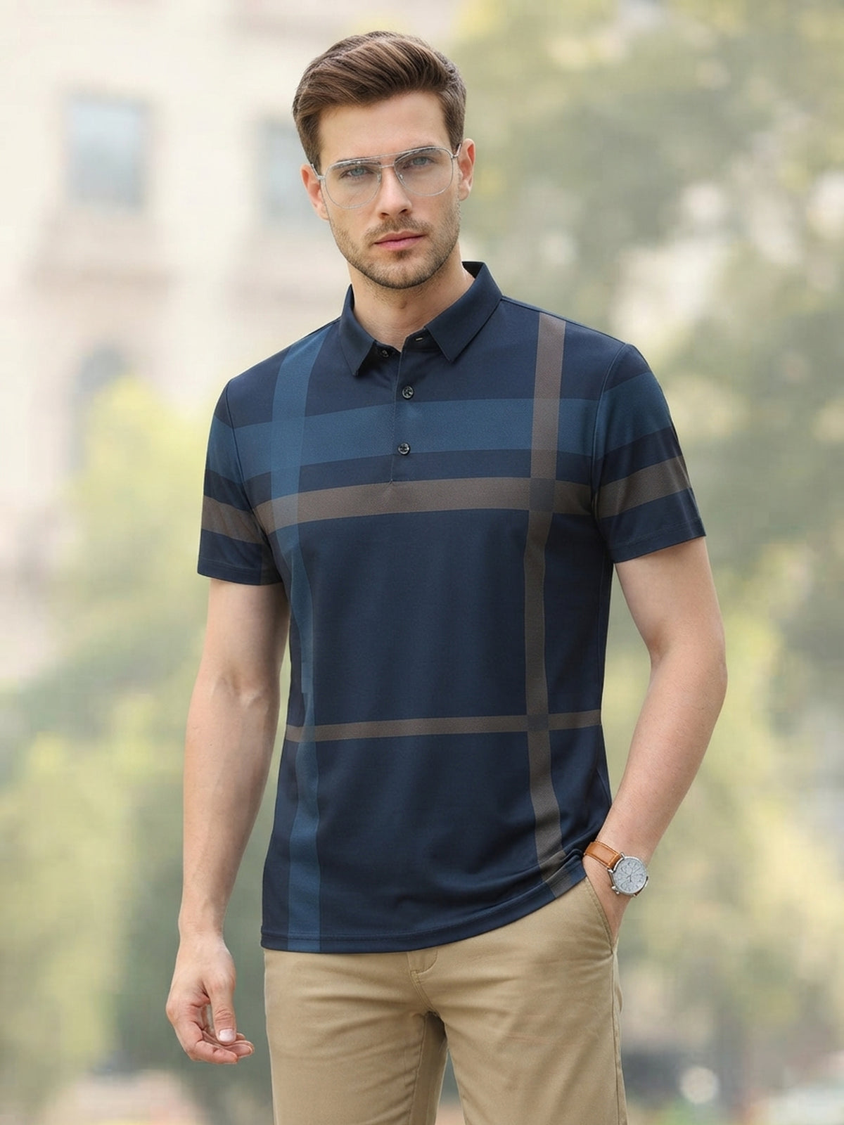 Oxford Spandex Polo - Navy