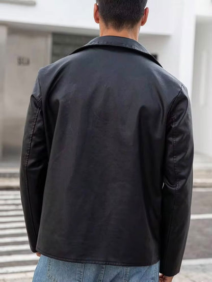 Black Leather Jacket with Shiny Zip